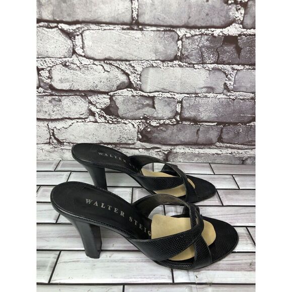 Walter Steiger Black Leather Python Print Heel Sandals Women’s Sz 8.5B US/39EU - Picture 6 of 16